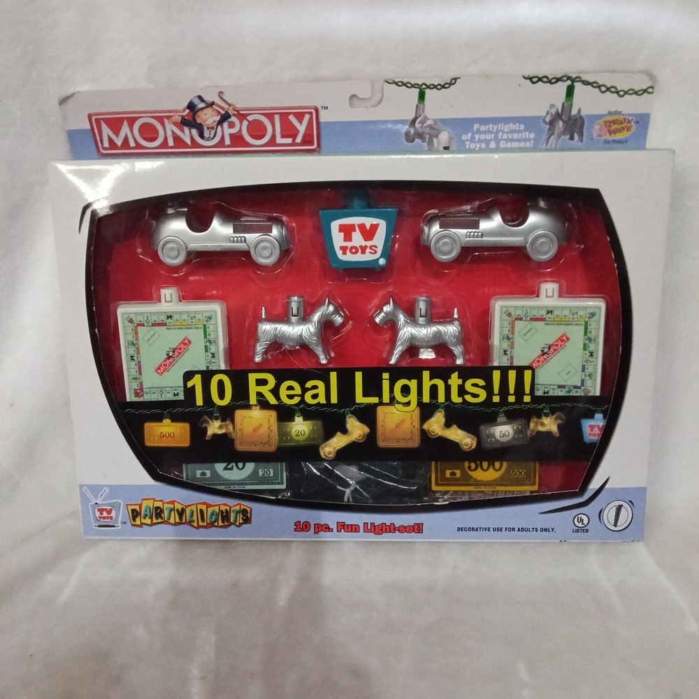 Monopoly Party Lights 10 Piece String Light Set TV Toys Scottie Dog Race Car New